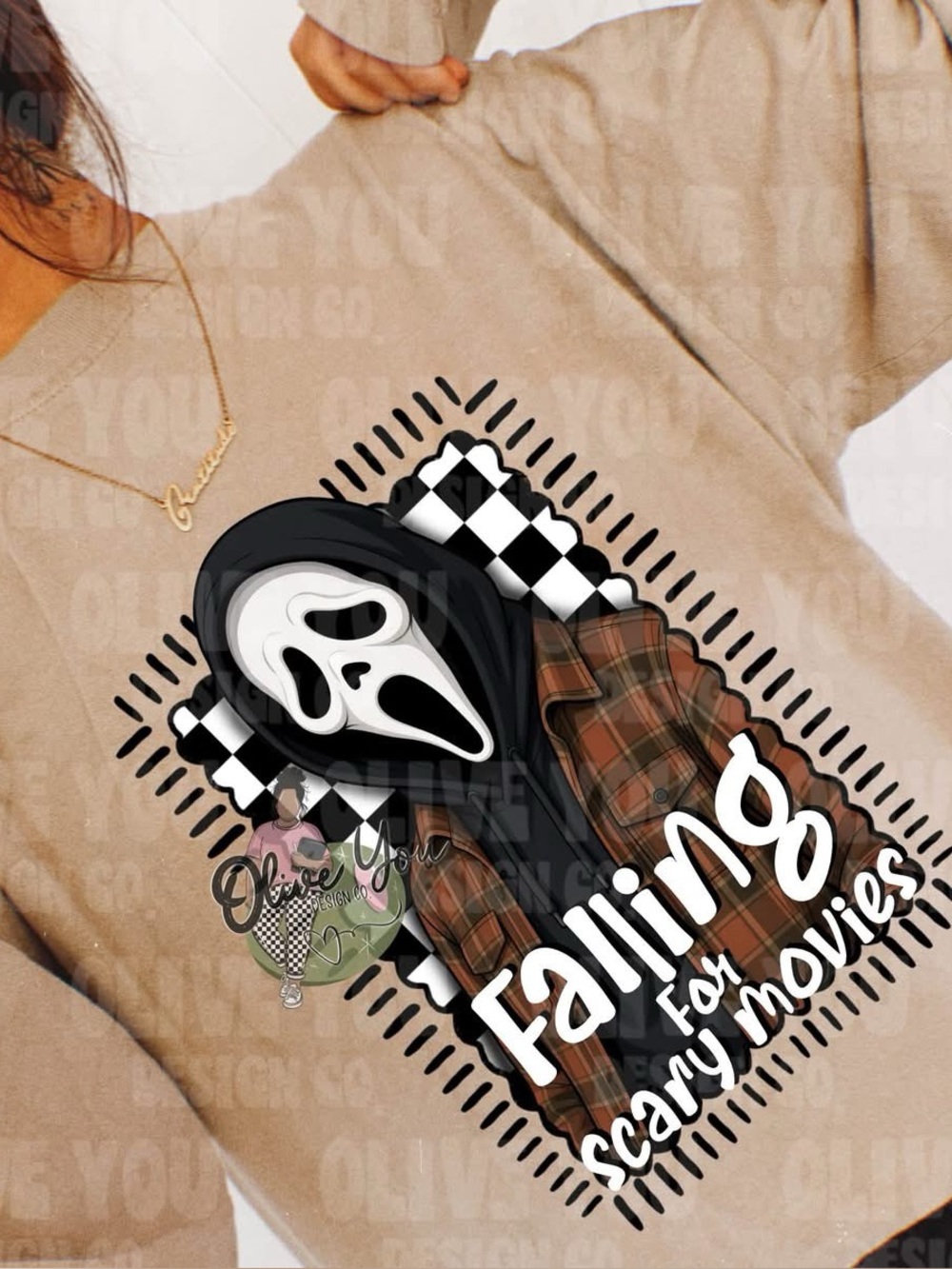 Falling for Scary Movies Gildan Sand Graphic Sweatshirt Small-3X